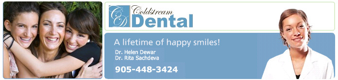 Collage with three smiling ladies on the left, coldstream dental logo and smiling dental assistant on the right.